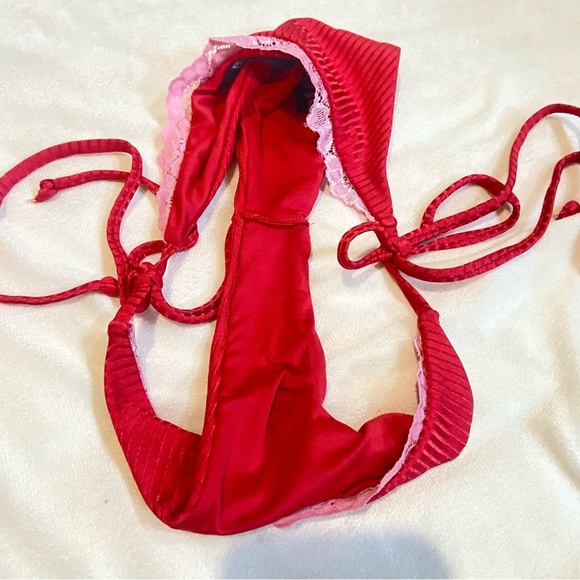 New! Beach Riot Soleil Red ribbed lace trim string Bikini Bottom 3951 - Picture 5 of 8